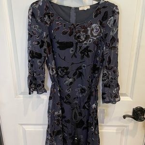 Sheer navy dress with velvet flower detail